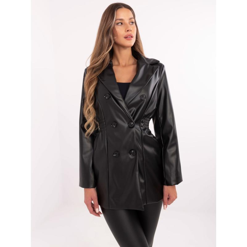 Černá dámská dvouřadá bunda z ekokůže