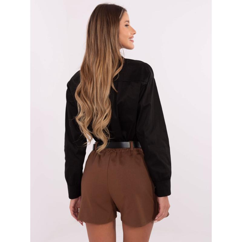 Hnedá elegantná sukňa a šortky so záhybmi