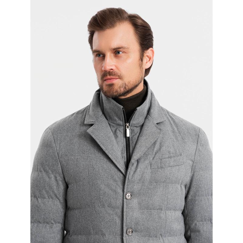 Pánská lehce vyteplená bunda s podšívkou - šedá V1