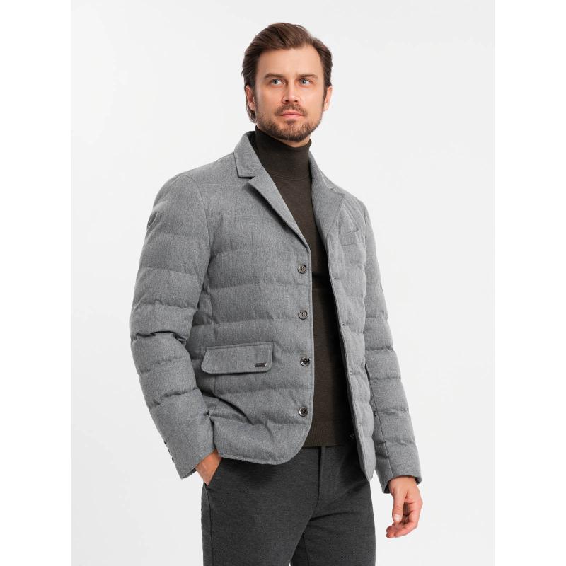 Pánská lehce vyteplená bunda s podšívkou - šedá V1