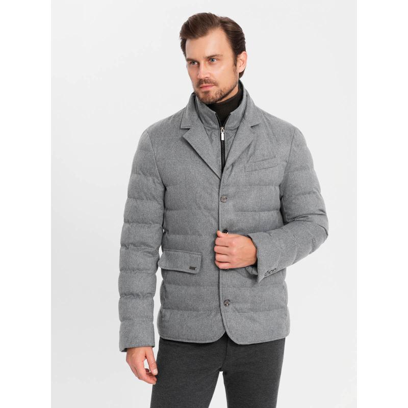 Pánská lehce vyteplená bunda s podšívkou - šedá V1