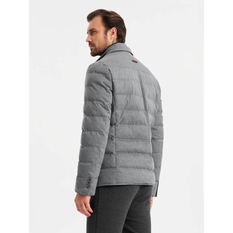Pánská lehce vyteplená bunda s podšívkou - šedá V1