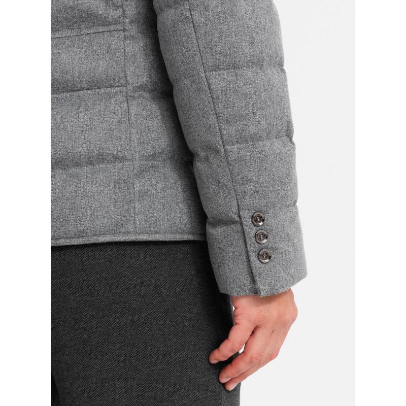 Pánská lehce vyteplená bunda s podšívkou - šedá V1