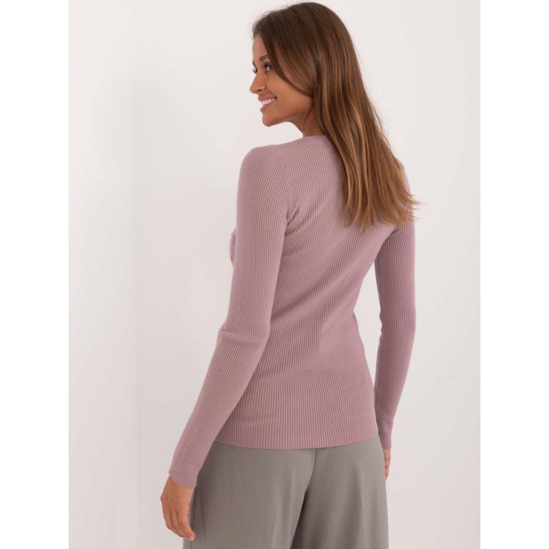 Hnědofialový dámský klasický svetr s dlouhým rukávem