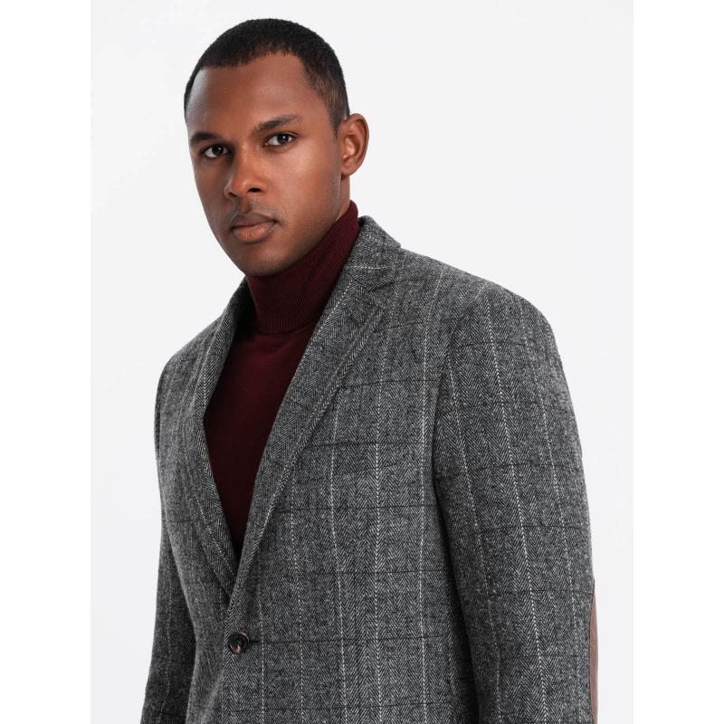 Elegancka męska marynarka w kratkę z wełną - szara V1 OM-BLZB-0137
