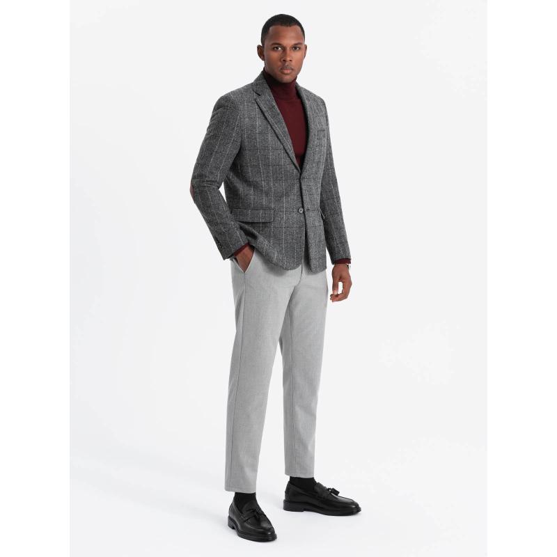 Elegancka męska marynarka w kratkę z wełną - szara V1 OM-BLZB-0137