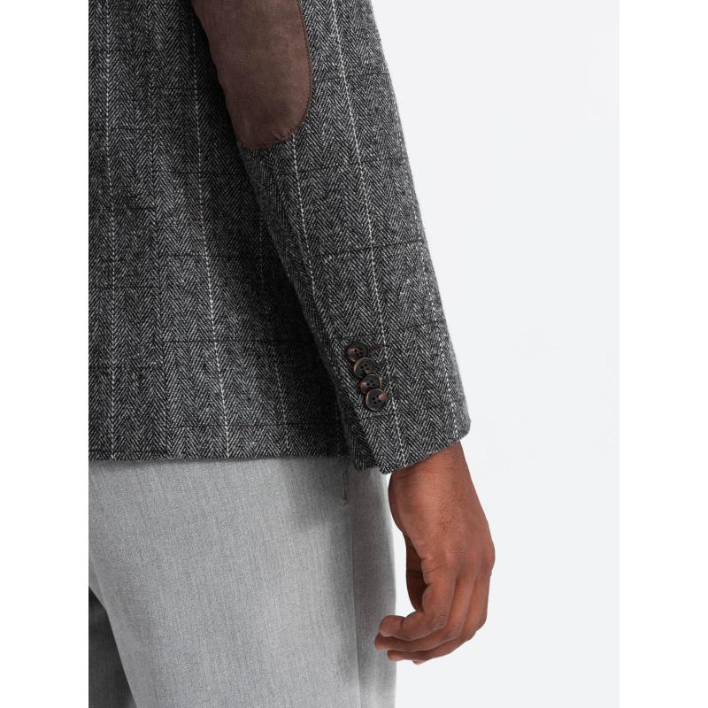 Elegancka męska marynarka w kratkę z wełną - szara V1 OM-BLZB-0137