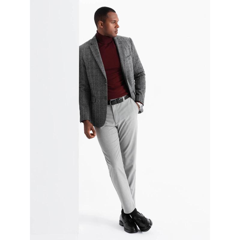 Elegancka męska marynarka w kratkę z wełną - szara V1 OM-BLZB-0137