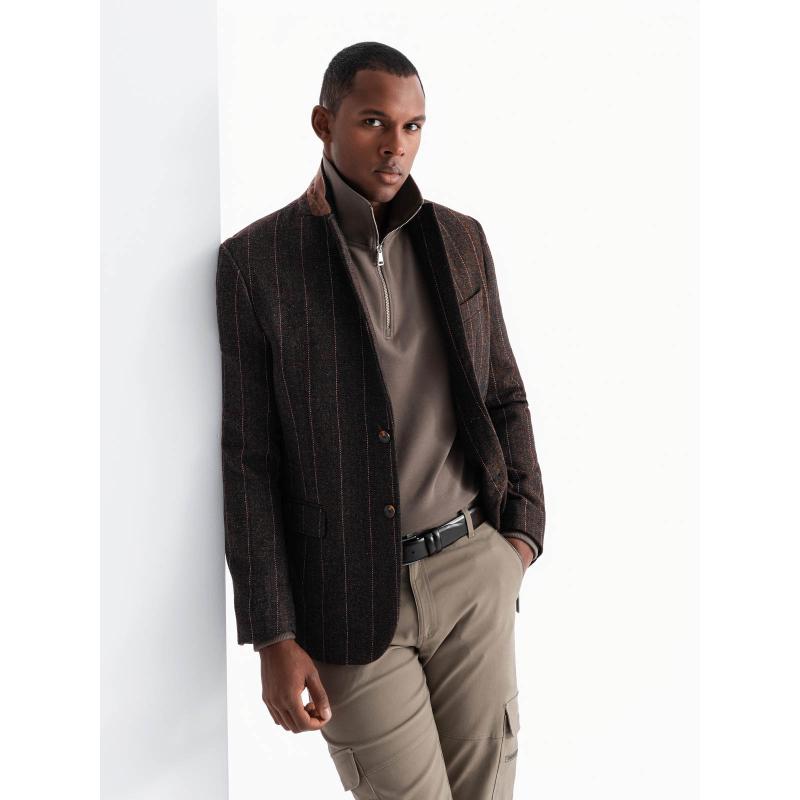 Elegancka męska marynarka w kratkę z wełną - grafitowa V3 OM-BLZB-0137
