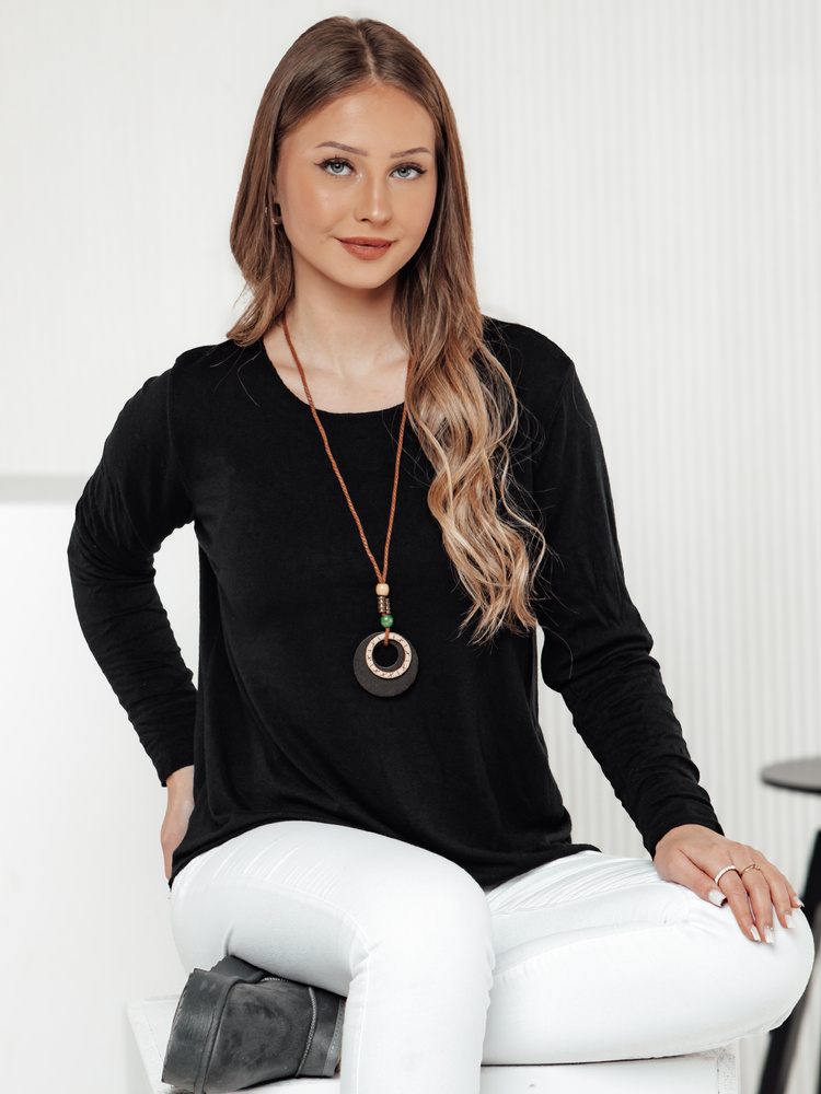 Dámská volná halenka s dlouhým rukávem a přívěskem, černá
