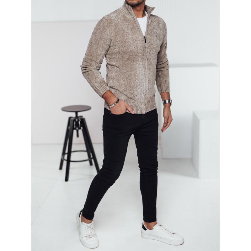 Férfi pulóver zsinórral bézs színű