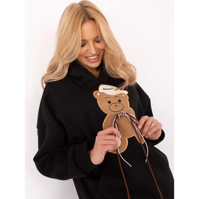 Fekete kenguru pulóver mackó applikációval