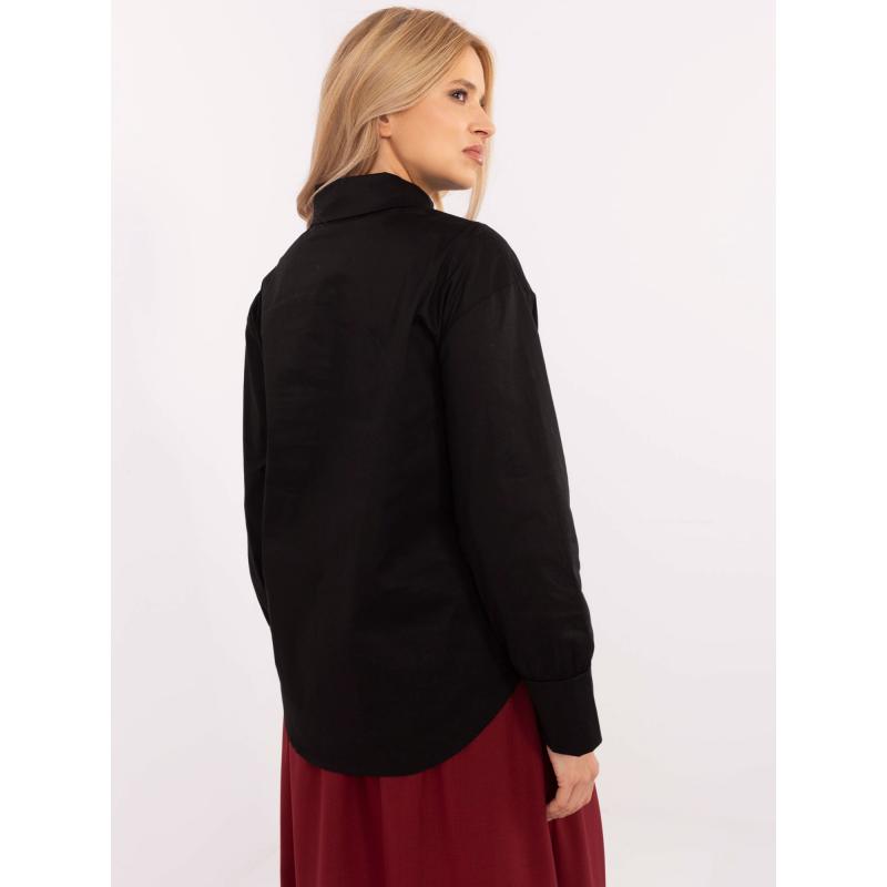 Fekete klasszikus női pulóver gallérral
