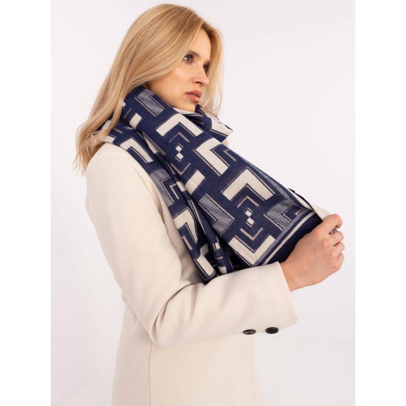 Tmavomodrá a ecru šatka s geometrickými vzormi