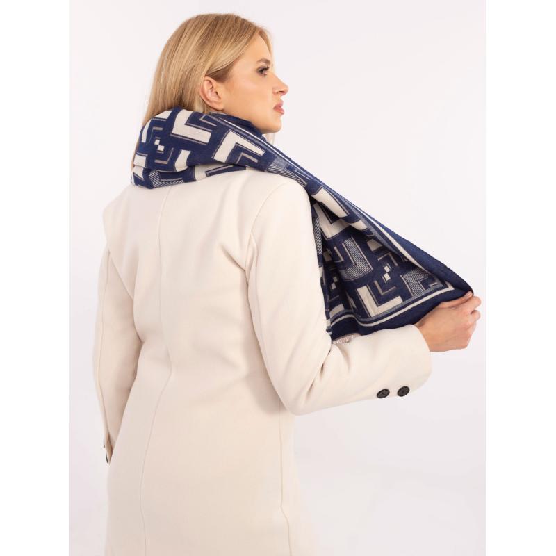 Tmavomodrá a ecru šatka s geometrickými vzormi
