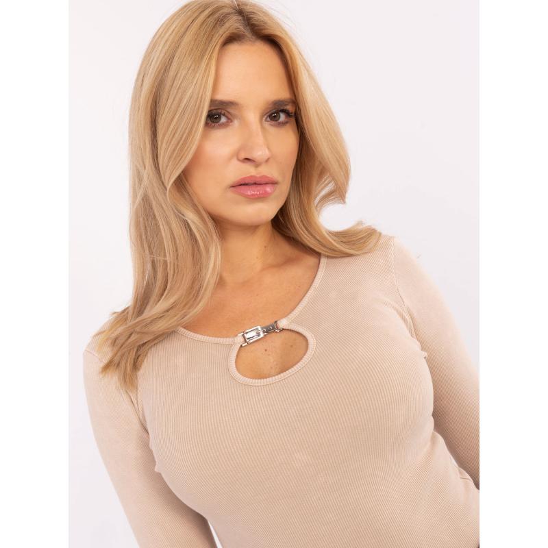 Béžová rebrovaná bavlnená blúzka s dlhým rukávom