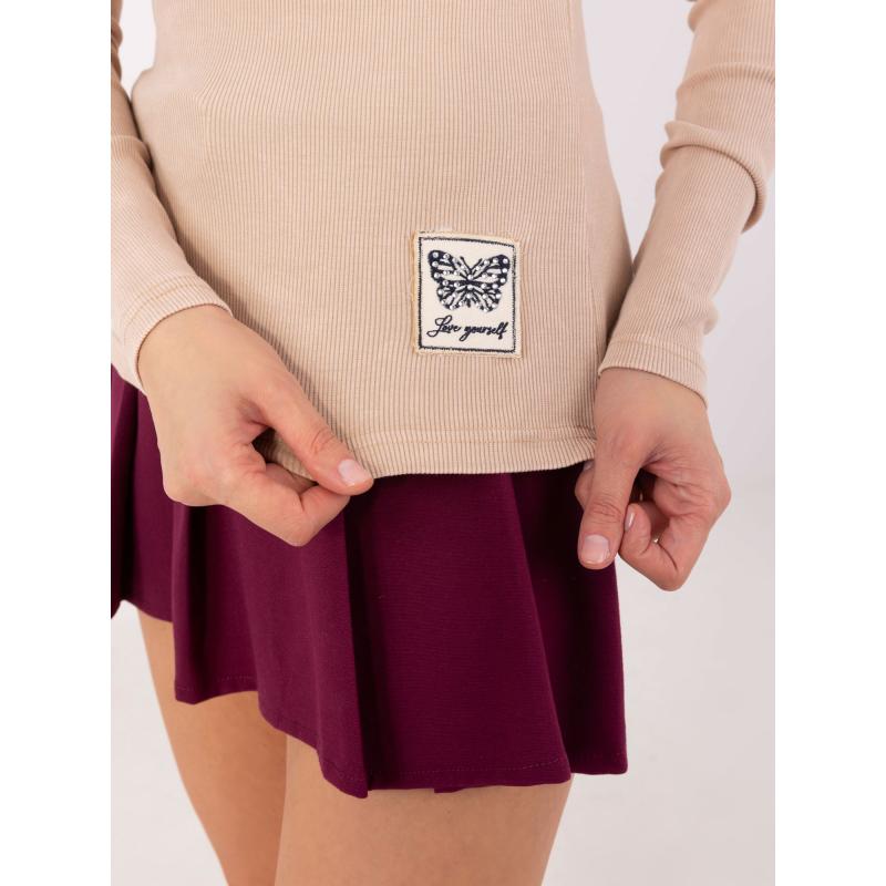 Béžová rebrovaná bavlnená blúzka s dlhým rukávom