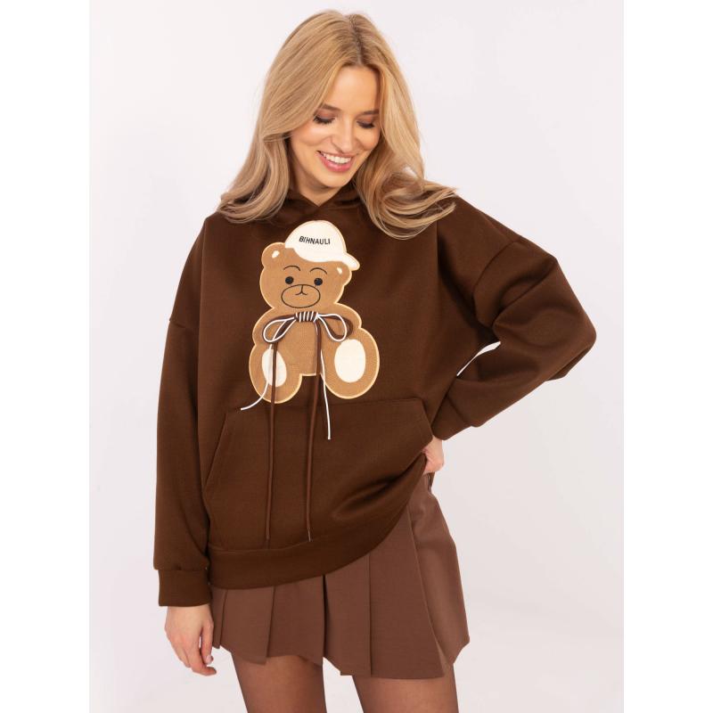 Barna női oversize kenguru pulóver