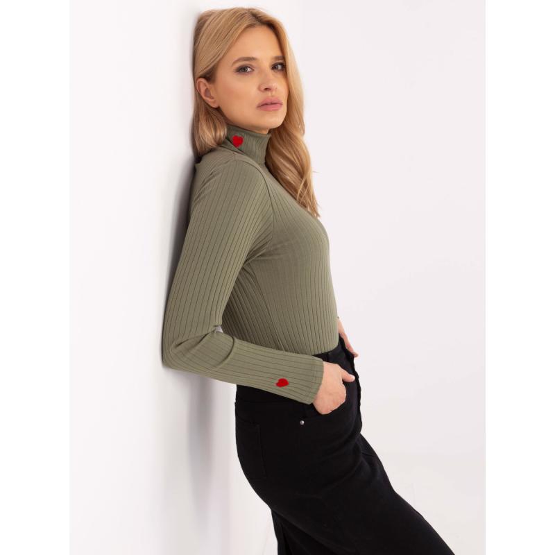 Khaki halenka s výšivkou ve tvaru srdce