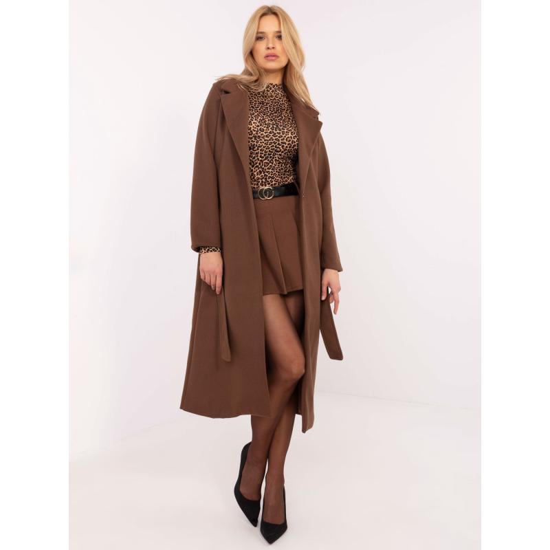Barna hosszú kabát övvel OCH BELLA