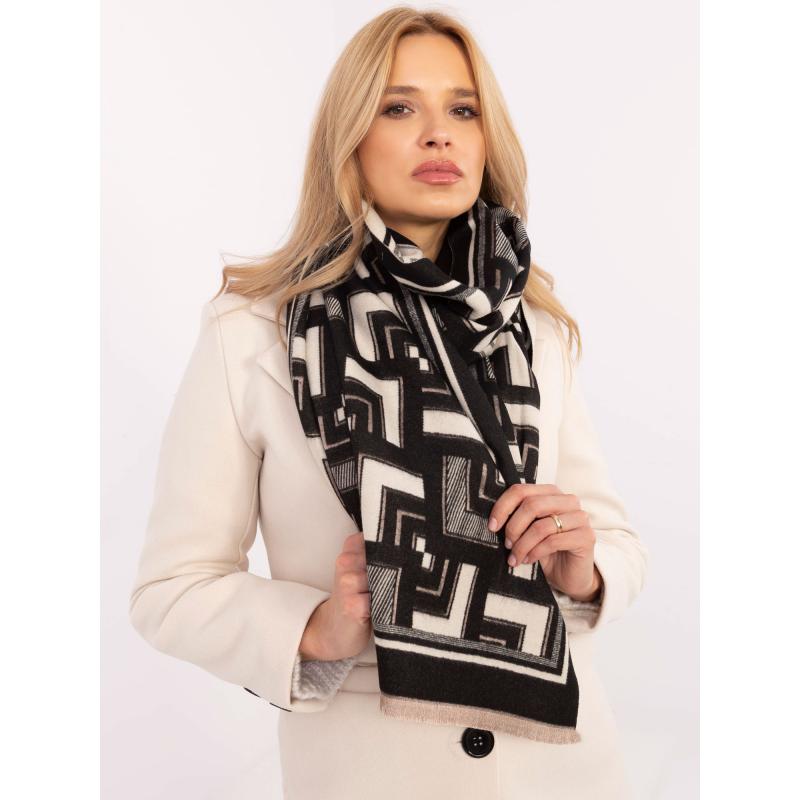Dámska šatka z vlnenej zmesi čiernej a ecru farby