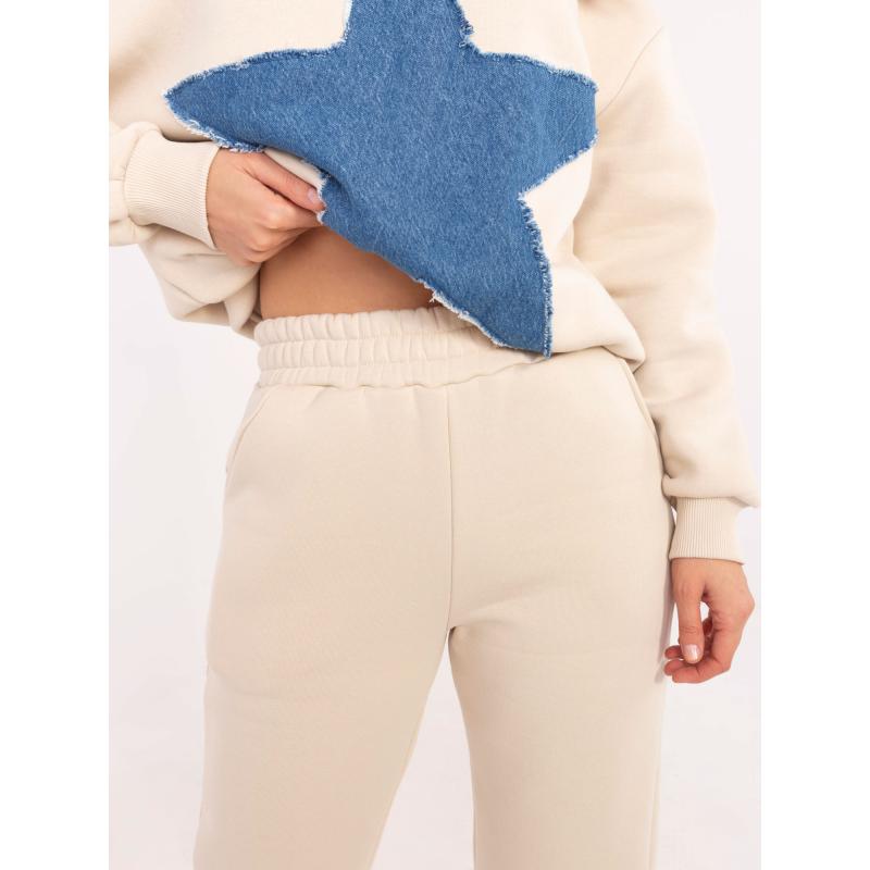 Béžový dvoudílný komplet s džínovou vsadkou