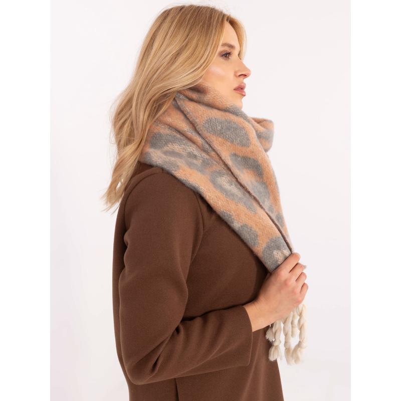 Oranžovo-šedá teplá dámská šála s puntíky