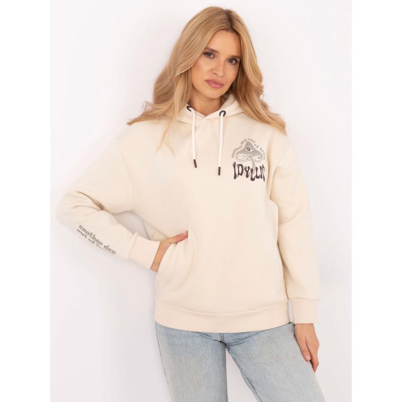 Bézs színű melegítő pulóver nyomtatással a hátán SUBLEVEL