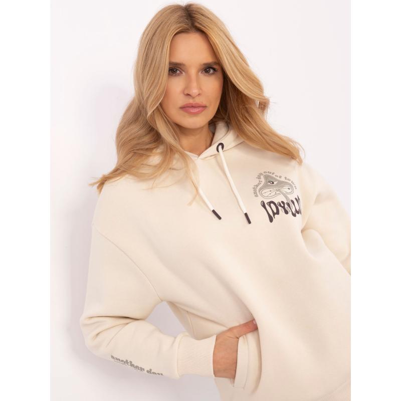 Bézs színű melegítő pulóver nyomtatással a hátán SUBLEVEL