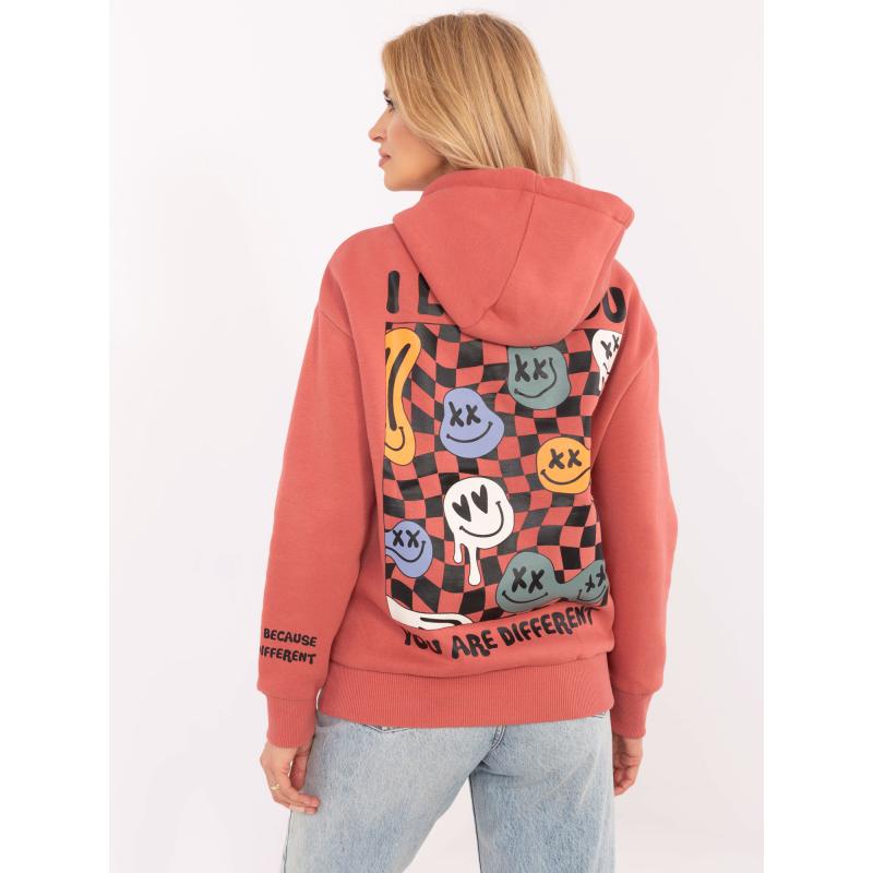 SUBLEVEL korallszínű bélelt kapucnis pulóver