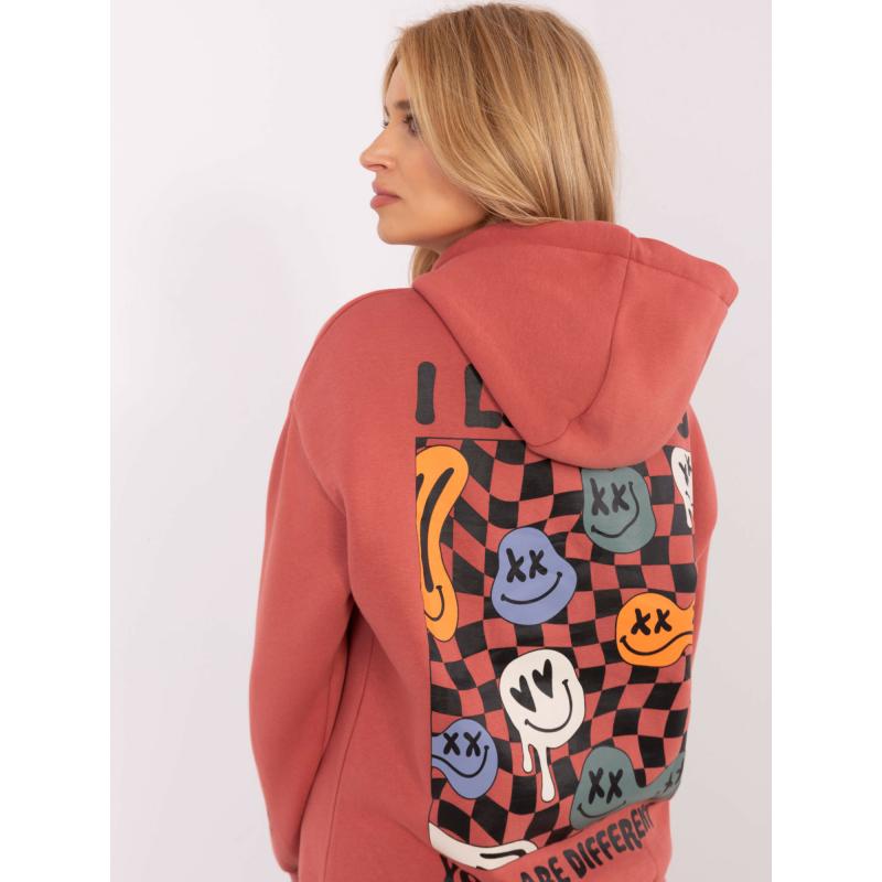 SUBLEVEL korallszínű bélelt kapucnis pulóver