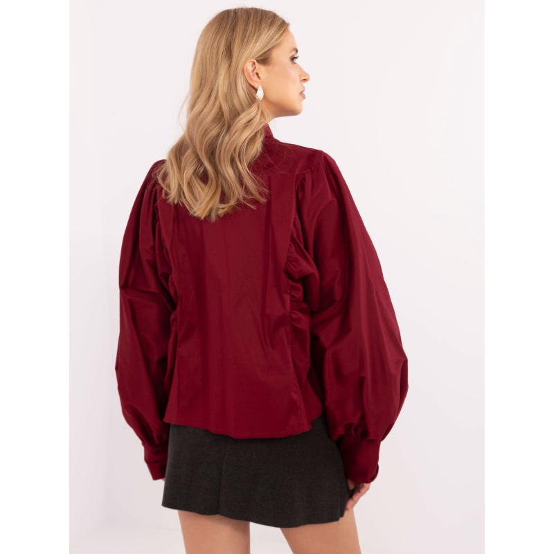 Burgundi színű, gombos női ing gallérral