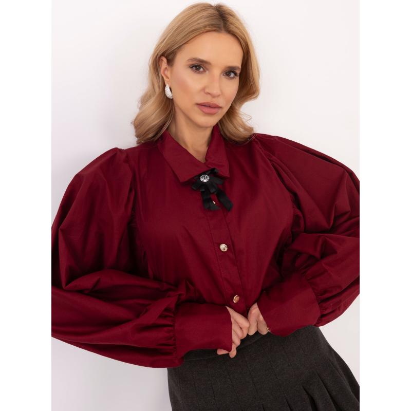 Burgundi színű, gombos női ing gallérral