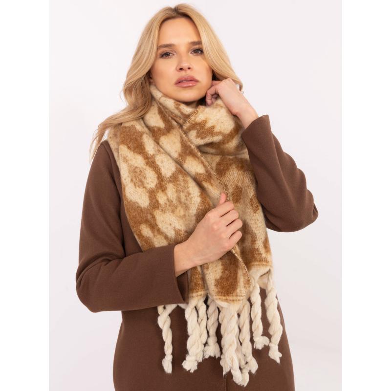 Béžovo-kamínková zimní šála se střapci