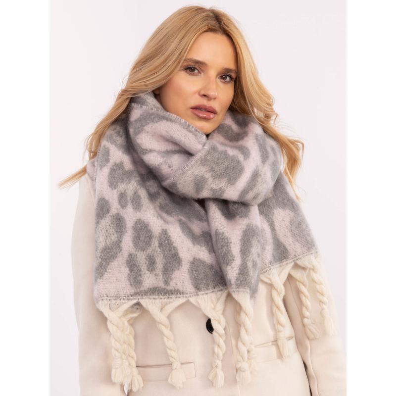 Světle růžová a šedá šála se zvířecím potiskem