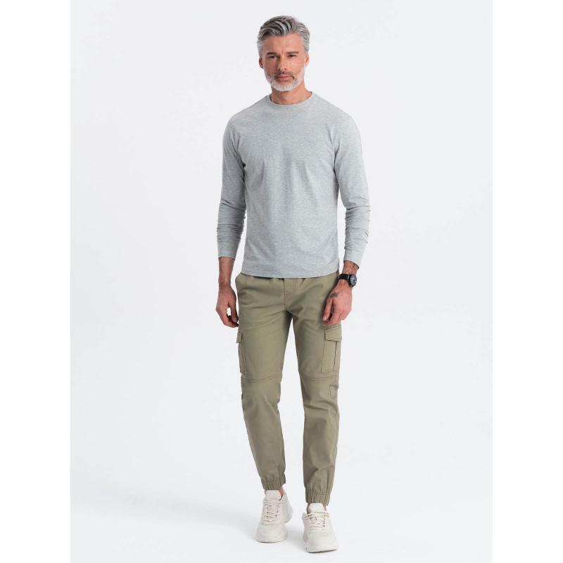 Pánské tričko BASIC s dlouhým rukávem a kulatým výstřihem - šedý melír V3