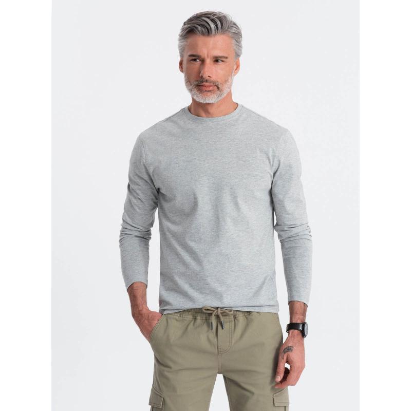 Pánské tričko BASIC s dlouhým rukávem a kulatým výstřihem - šedý melír V3