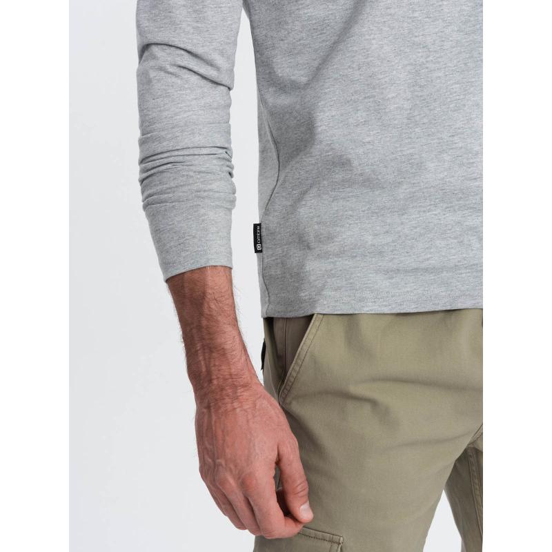 Pánské tričko BASIC s dlouhým rukávem a kulatým výstřihem - šedý melír V3