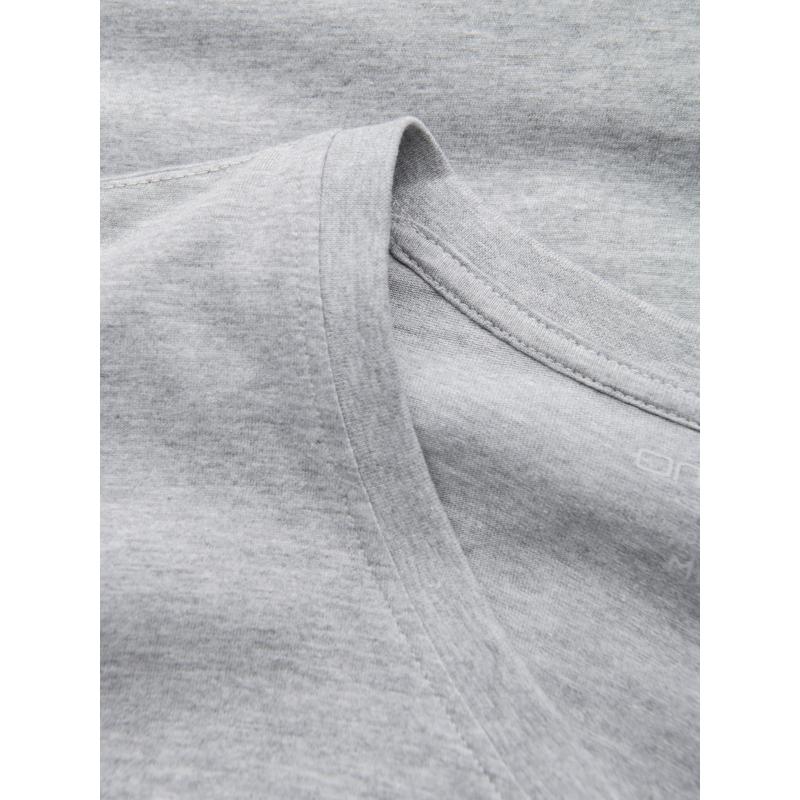 Pánské tričko s dlouhým rukávem bez potisku a s výstřihem - šedý melír V7