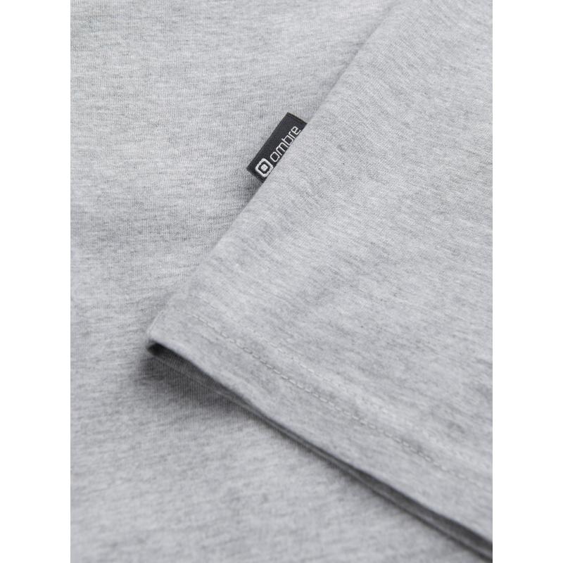 Pánské tričko s dlouhým rukávem bez potisku a s výstřihem - šedý melír V7