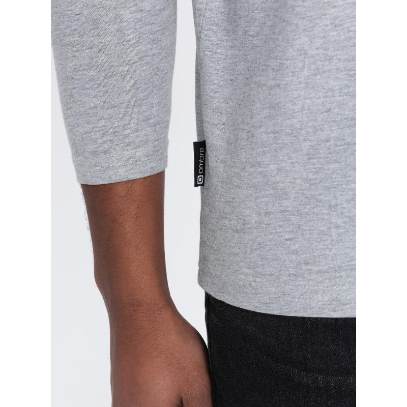 Pánské tričko s dlouhým rukávem bez potisku a s výstřihem - šedý melír V7