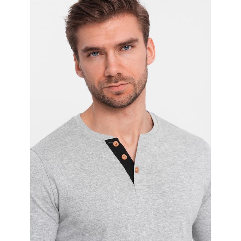 Férfi hosszú ujjú, gombos póló - szürke V8