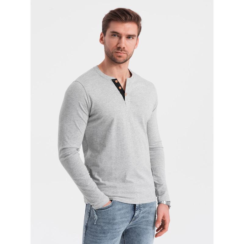 Férfi hosszú ujjú, gombos póló - szürke V8