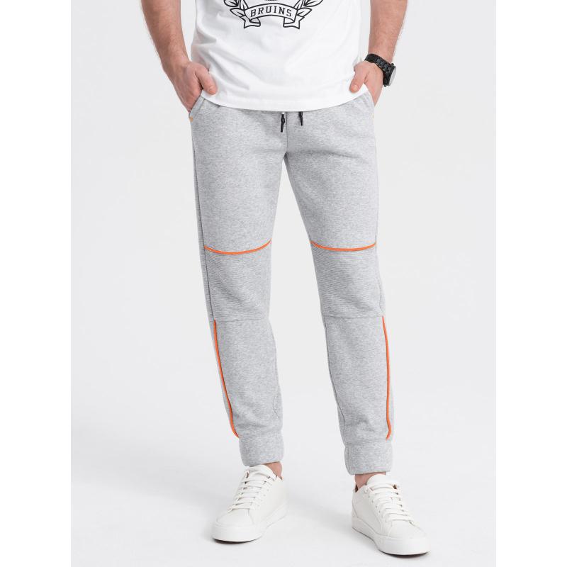 Pánské tepláky s kontrastním prošíváním - šedá melanž V3