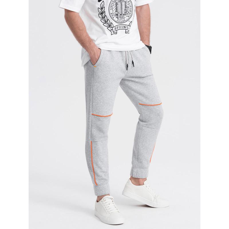 Pánské tepláky s kontrastním prošíváním - šedá melanž V3