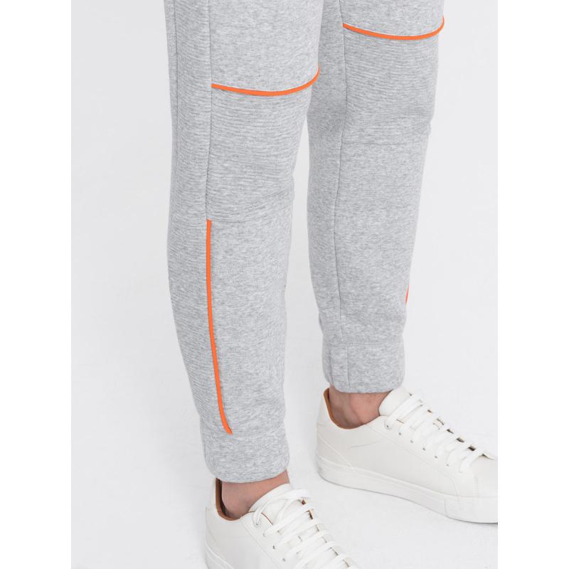 Pánské tepláky s kontrastním prošíváním - šedá melanž V3