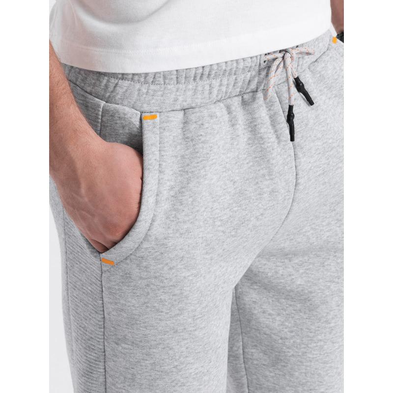 Pánské tepláky s kontrastním prošíváním - šedá melanž V3