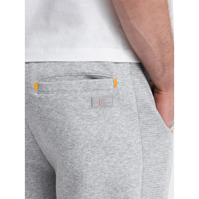 Pánské tepláky s kontrastním prošíváním - šedá melanž V3