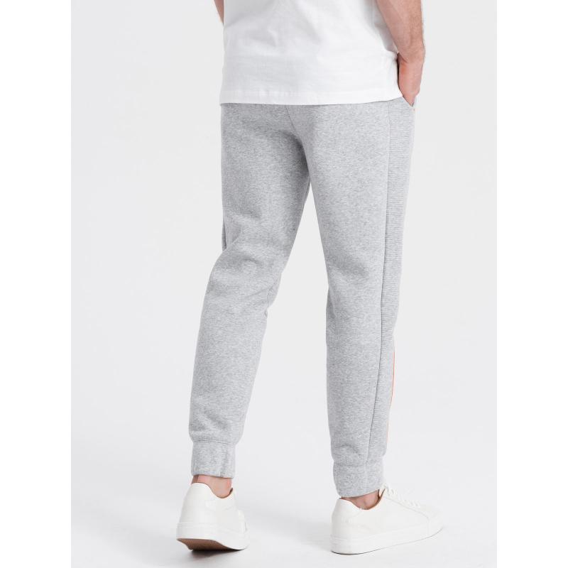 Pánské tepláky s kontrastním prošíváním - šedá melanž V3