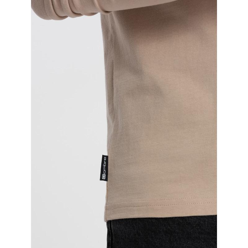 Pánske tričko s dlhým rukávom a kolektívnou potlačou - pieskové V1